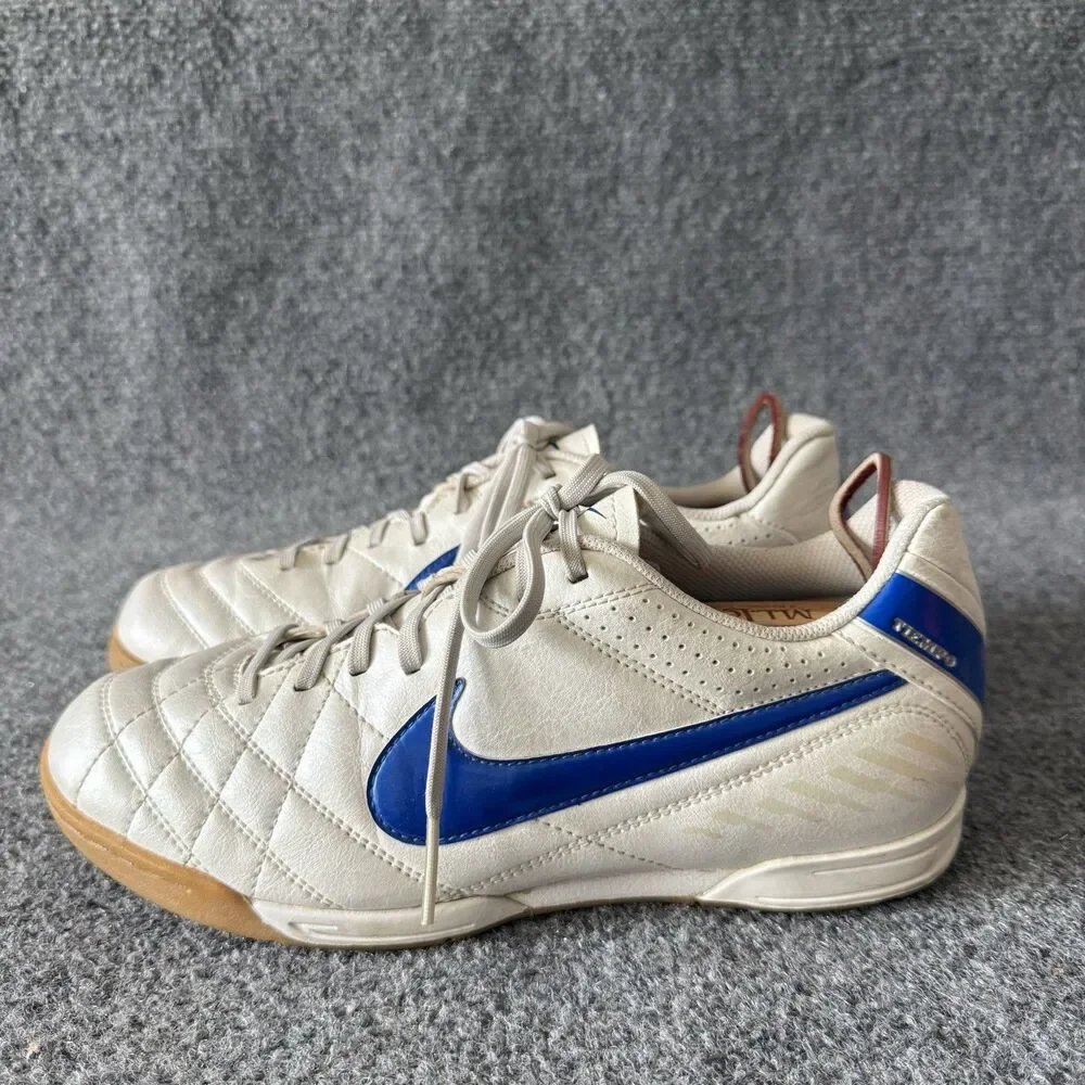 VTG Nike Tiempo Natural IV IC Indoor Soccer Shoes White Metallic Blue Gum 8.5